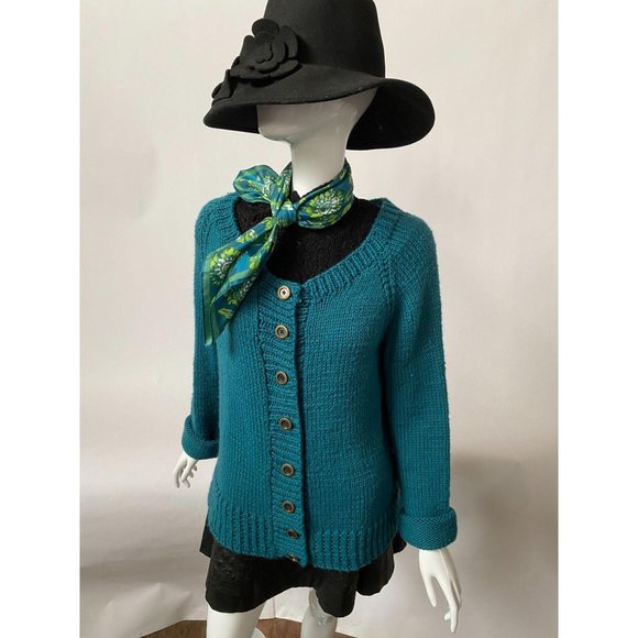 Teal Cardigan Sweater Sz Med - Picture 3 of 14